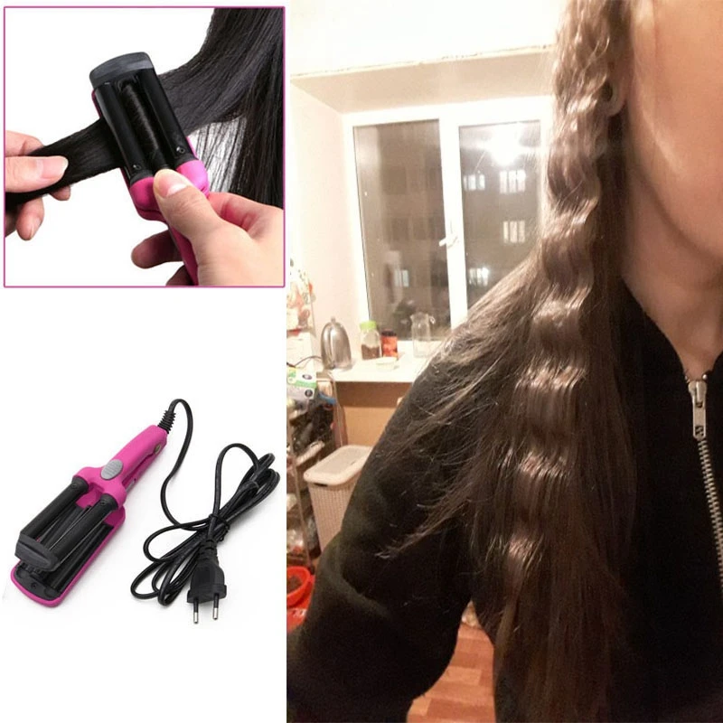 

2 Pcs Mini Ceramic Hair Curlers Iron Wave Wand 3 Barrels Iron Iron Flat Ceramic Hair Tools Professional Crimping Pliers Curler H