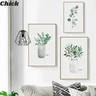 Декоративная минималистская ваза для гостиной, художественный плакат с зелеными растениями, настенный художественный принт, Картина на холсте для современного украшения дома