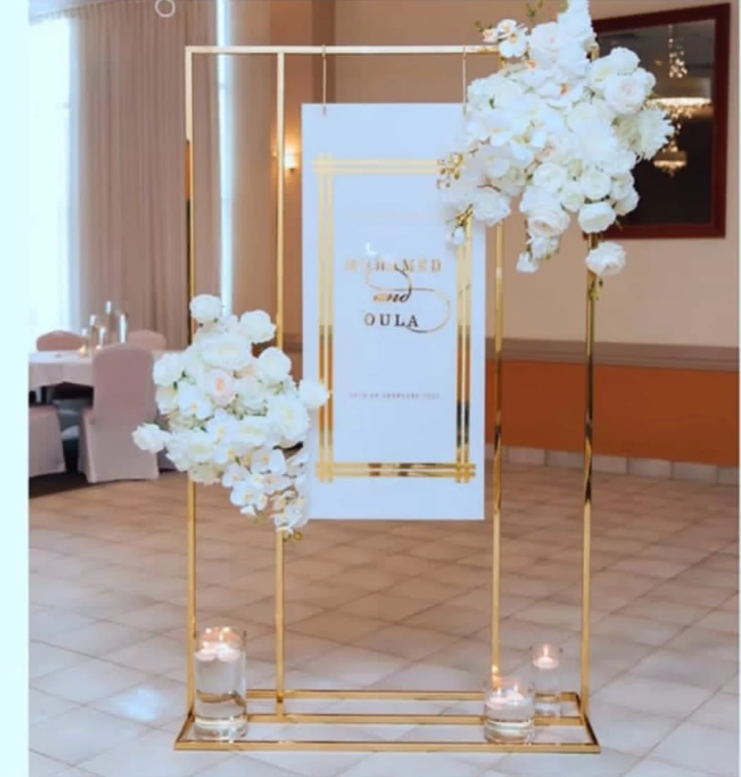 Fondo cuadrado para arco de boda, soporte de globo, marco de Metal brillante chapado en oro para puerta de flores artificiales al aire libre