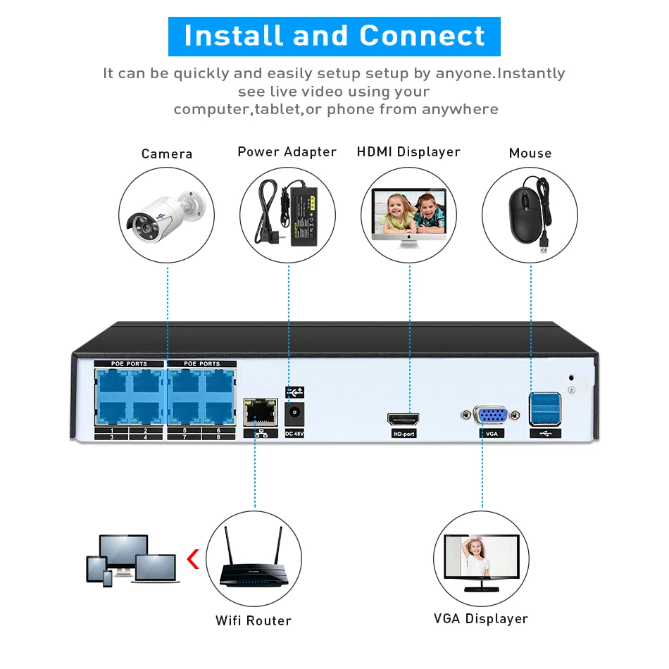 Hiseeu 8CH POE сетевой видеорегистратор H.265 + NVR видео наблюдение IP камера безопасности