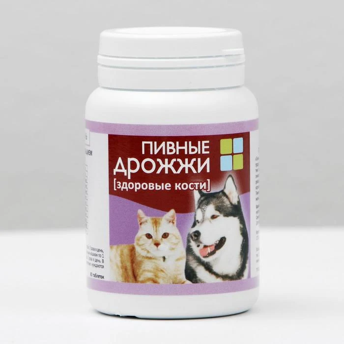 Пивные дрожжи Здоровые кости для кошек и собак с кальцием 80 таб 1112026|Лакомства
