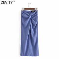 zevity 2021 women fashion solid knotted design split a line skirt faldas mujer femme back zipper slim summer midi vestido qun763