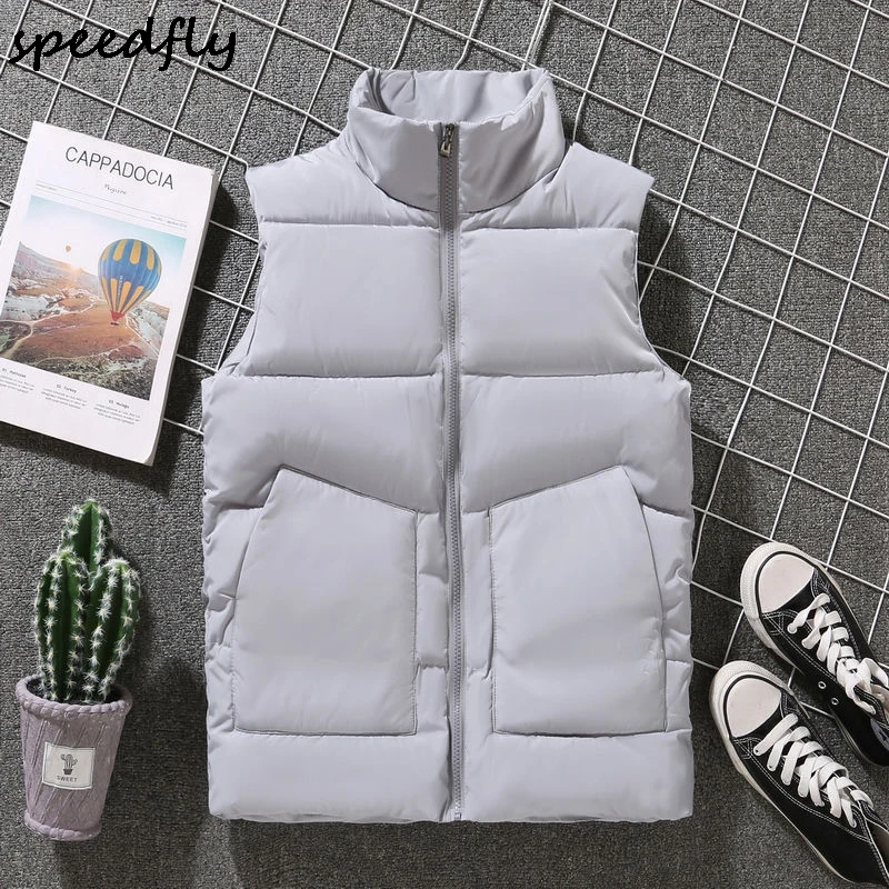 

2021 New Men's Autumn and Winter Warm down Cotton Vest Youth Stand Collar Thick Vest