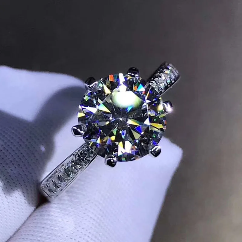 Классическое 6 коготь 9K белое золото Moissanite кольцо 1ct 2ct 3ct Лаборатория алмаз