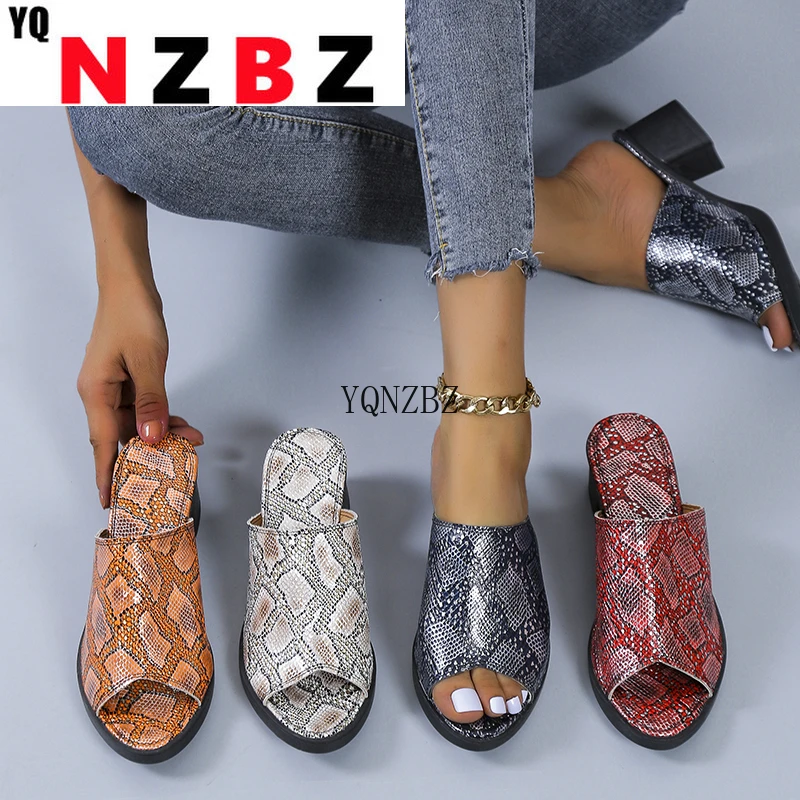 

New Slippers Women Peep Toe High Heels Summer Shoes Wear Square Heel Women Shoes Fashion Slippers Ladies Shoes Thick Heel Women