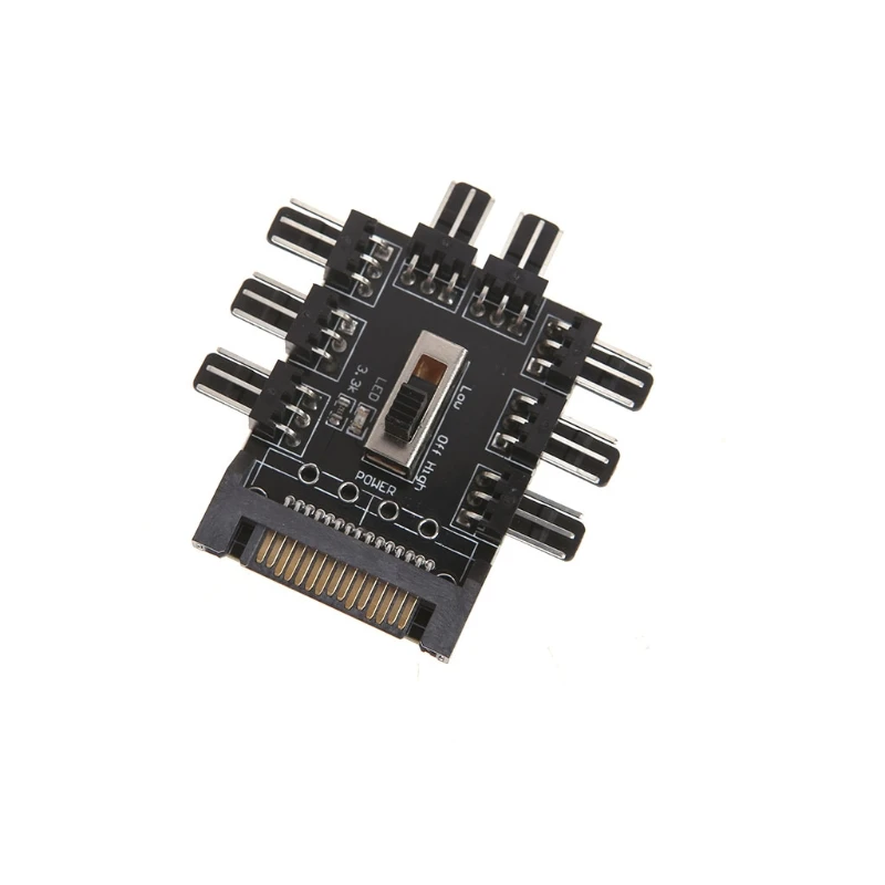 

K3NB Computer SATA 1 To 8 Way Splitter Cooling Fan Hub 3-Pin 12V Power PCB Adapter