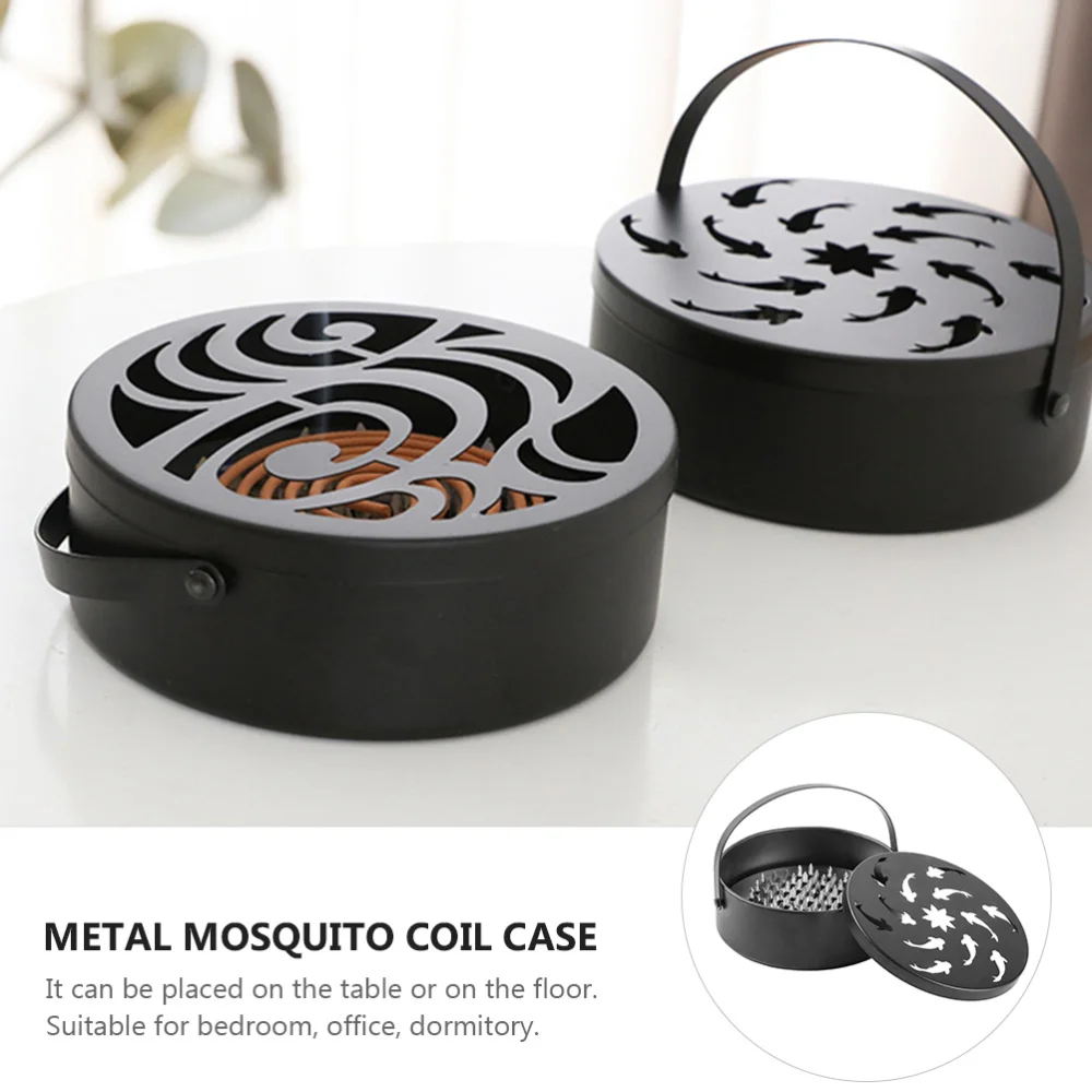 

1pc Iron Mosquito Coil Box Round Hollow Mosquito Coil Burner with Handle