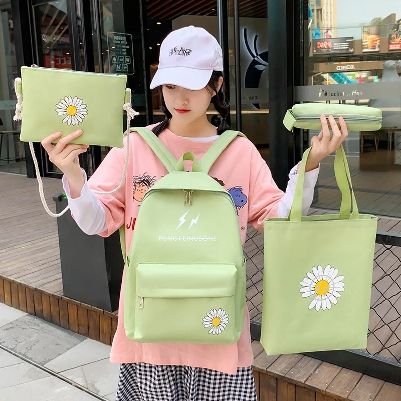 

4 шт./компл. женские холщовые рюкзаки для колледжа, девочек-подростков, повседневный рюкзак с принтом, рюкзак на плечо, сумки для студентов, ч...