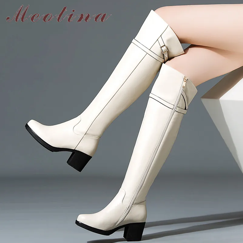 Женские сапоги выше колена Meotina зимние из натуральной кожи на высоком массивном