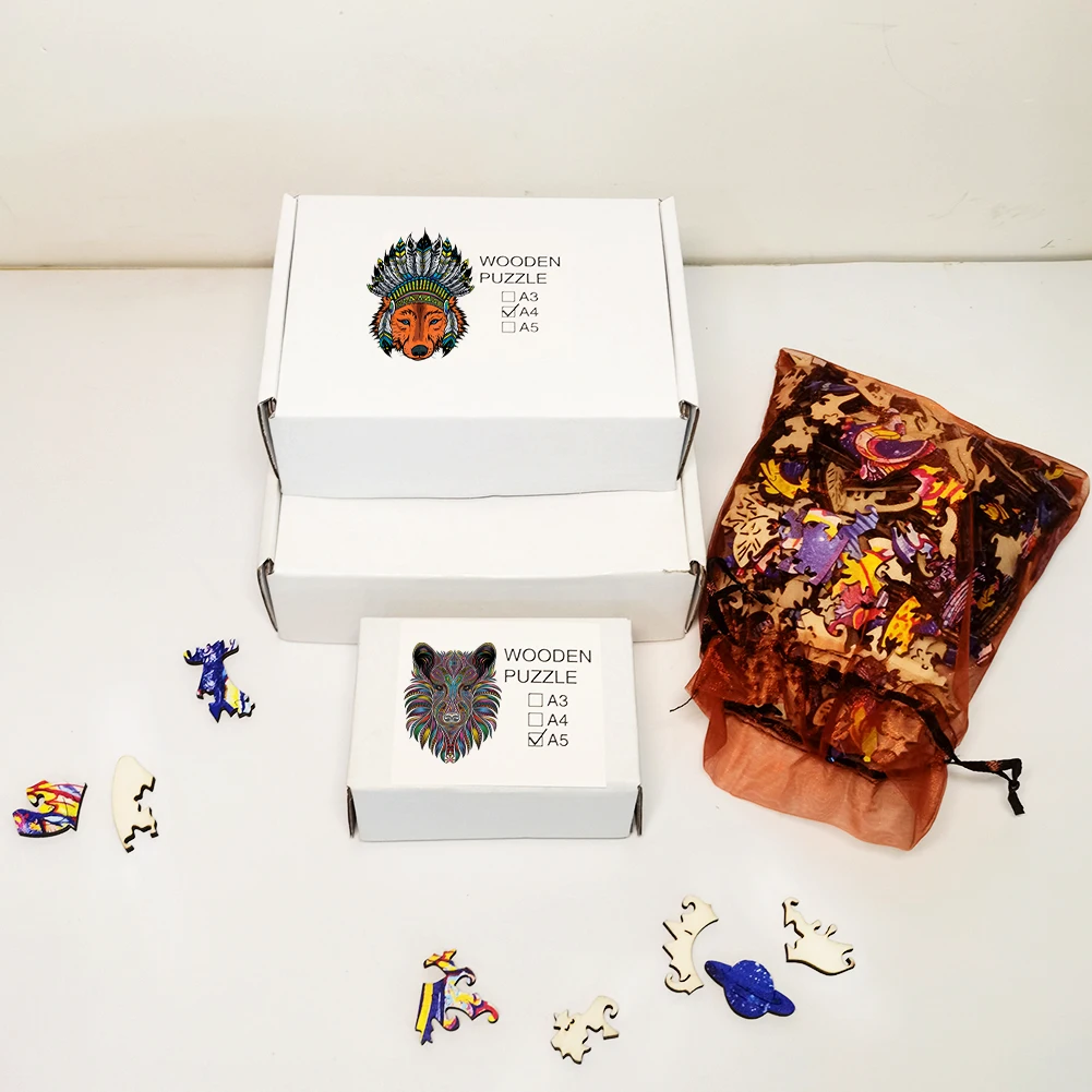 2021 Wooden Animal Jigsaw Puzzles 3D Wolf Fox Owl Tiger Dog Puzzle Wood DIY Crafts Gift For Adults Kids Educational Toy | Игрушки и