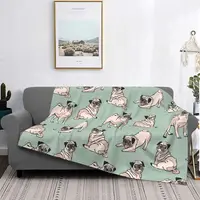 Cute Dog Pug Fleece Throw Blankets Dog Lover Blankets for Bed Travel Super Soft Bedspread