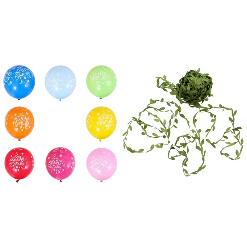 

1X 20M Home Decor Artificial Garland Plants Vine Fake Foliage Flowers & 100Pcs Happy Birthday Printed Balloon 12 Inch