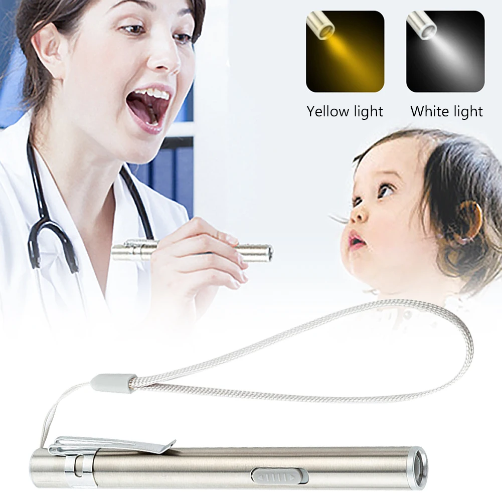 

Portable USB Rechargeable white/yellow light Mini Torch Nursing Flashlight Stainless Steel Pen Clip Pocket for camping doctors