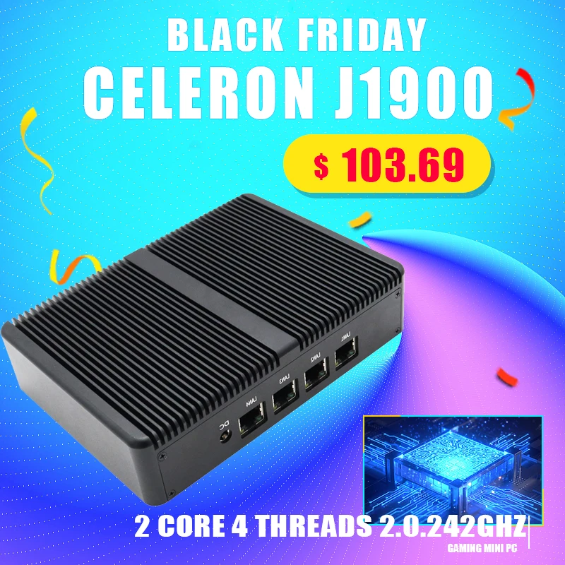 PfSense PC с 8 Гб ОЗУ 64 SSD 4 порта Intel LAN VGA 3 USB четырехъядерный маршрутизатор Celeron j1900 2 ГГц