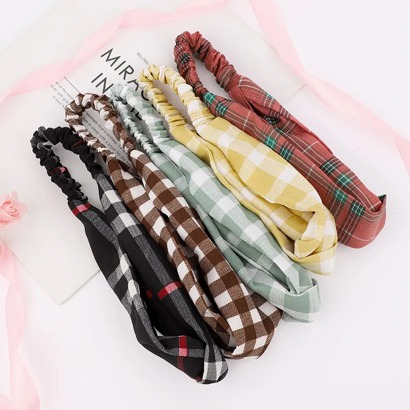 Fashion Plaid Cross Knot Headband Head Band Turban Elastic Hairband Twist Head Wrap Hair Accessories for Women Girls Headwear - Цвет: 14