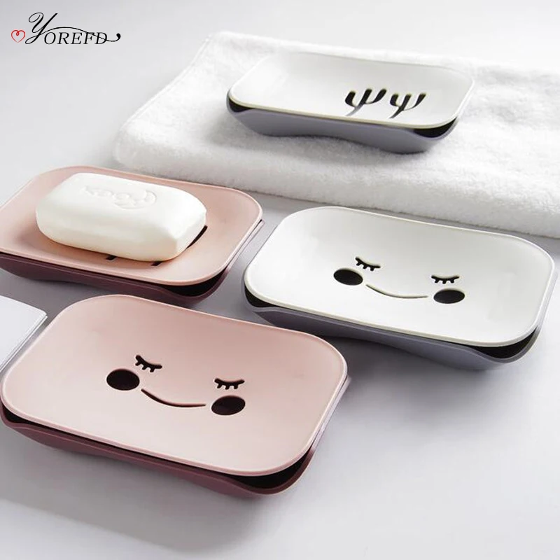 

OYOREFD Cute Double Layer Drain Soap Dish Bathroom Non-slip Cartoon Soap Box Household Sponge Soap Holder Bathroom Accessories