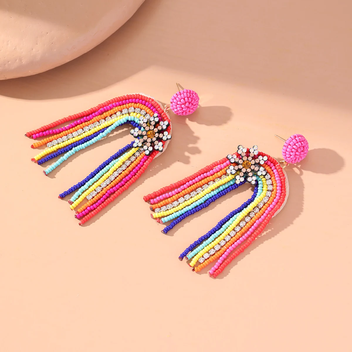 

New Arrival Women Handmade Snowflake Rainbow Dangle Earrings Bohemian Beads Tassel Earrings Fashion Zircon Jewelry