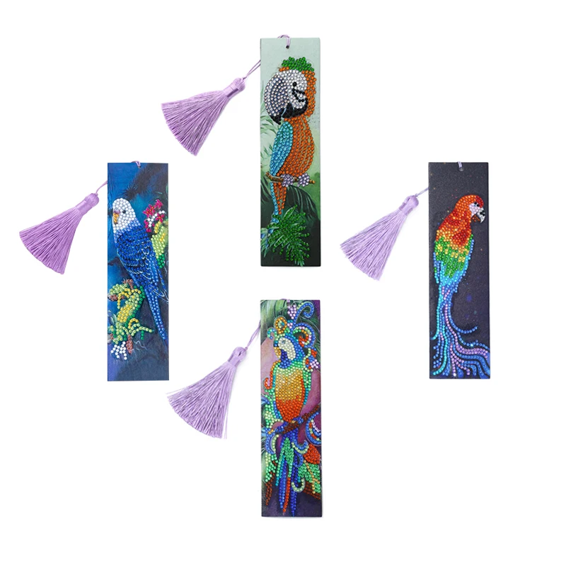 

Diamond Painting Bookmark Leather BookMarks For Books Animal Parrot 5D DIY Round Diamond Cross Stitch Craft Art Kids Gifts