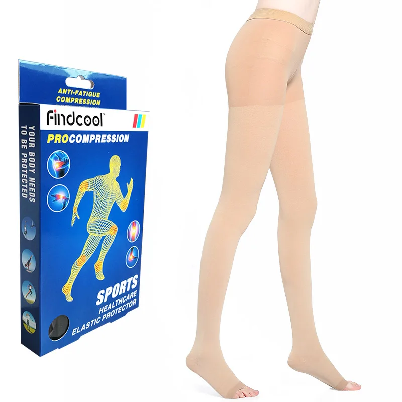 FINDCOOL медицинские компрессионные чулки женские 15-21mmHg Йога Колготки открытый носок для варикозного расширения вен - Цвет: Beige Open Toe 1L.