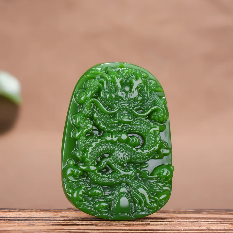 Chinese Green Jade Dragon Pendant Necklace Charm Jewellery Fashion Accessories Hand-Carved Amulet Gifts for Women Her Free rope | Украшения