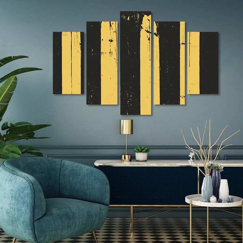 Картина на холсте в черно желтую белую полоску 5 шт. HD плакаты и принты для
