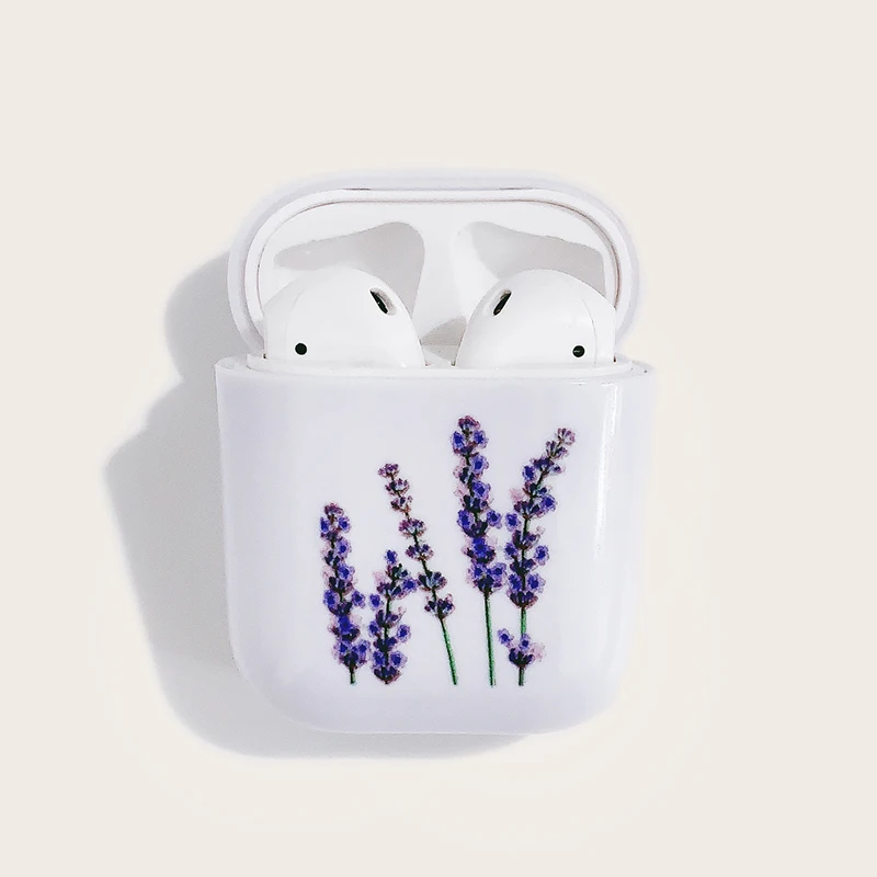

White painted purple flower wireless bluetooth headset protective shell PC hard shell suitable for airpods2