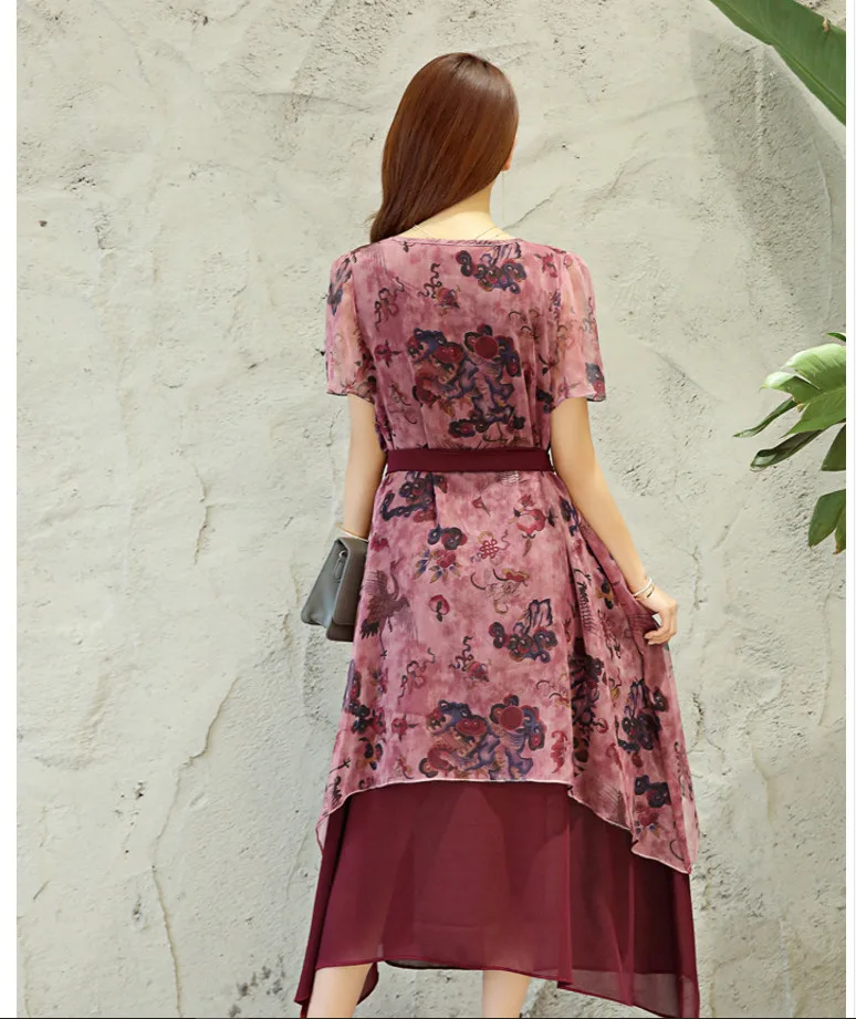 Женское шифоновое платье Longue длинное красное с цветочным принтом лето 2020|Женские