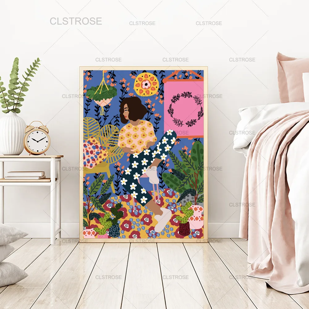 

Abstract Girl Hair Flower Fashion Wall Art Canvas Painting Vintage Nordic Posters Prints Wall Pictures For Living Room Unframed