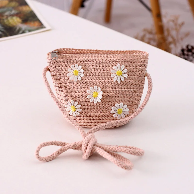 

New Little Daisy Children Straw Coin Purse Girls Good Birthday Gift Children Inclined Shoulder Bag Little Princess zipper Bag