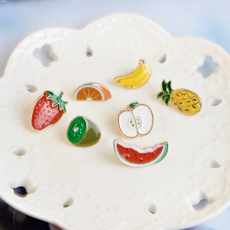Apple Orange Banana Strawberry Watermelon Pineapple Kiwi Fruit Brooches Cartoon Tiny Badges Enamel Pins Bag Clothes Lapel Pin | Украшения и