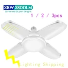 Энергосберегающие светодиодные лампы для гаража, освещение для магазина, работы, склада, профессиональные потолочные светильники, Мини Складные светодиодные лампы с вентилятором и лезвием, 38 Вт