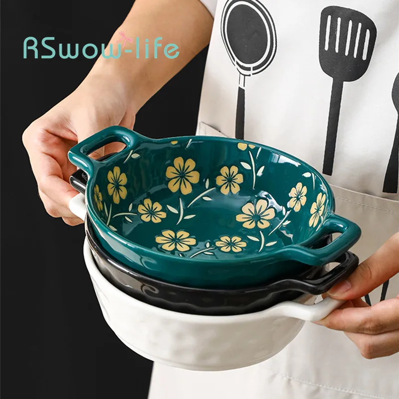 

Binaural Round Bowl Japanese Ramen Bowl Underglaze Ceramic Tableware Household Noodle Bowl Salad Bowl Oven Bowl Ceramic Bowl
