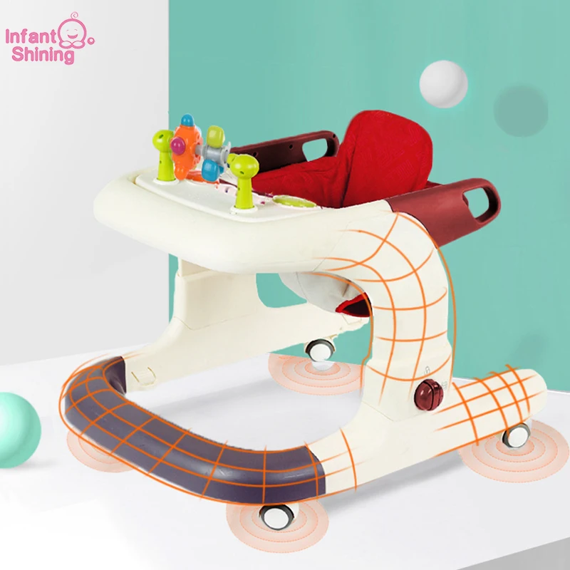 

Infant Shining Baby Walker With Wheel Dining Chair Car Learning Anti Rollover Foldable Wheel Walker Multi-Functional Seat Car