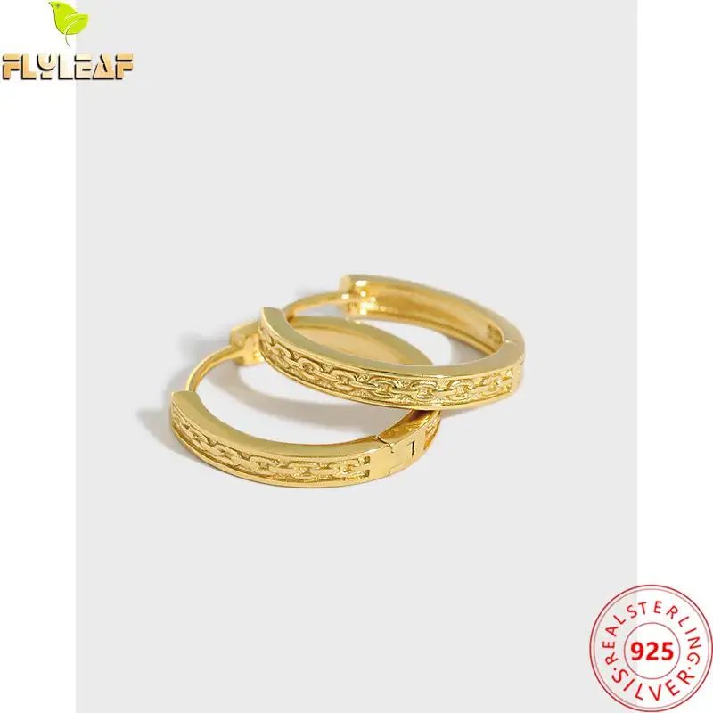 

18k Gold Plating Chain Texture Hoop Earrings For Women 925 Sterling Silver 10/15mm Earing Femme Fine Jewelry