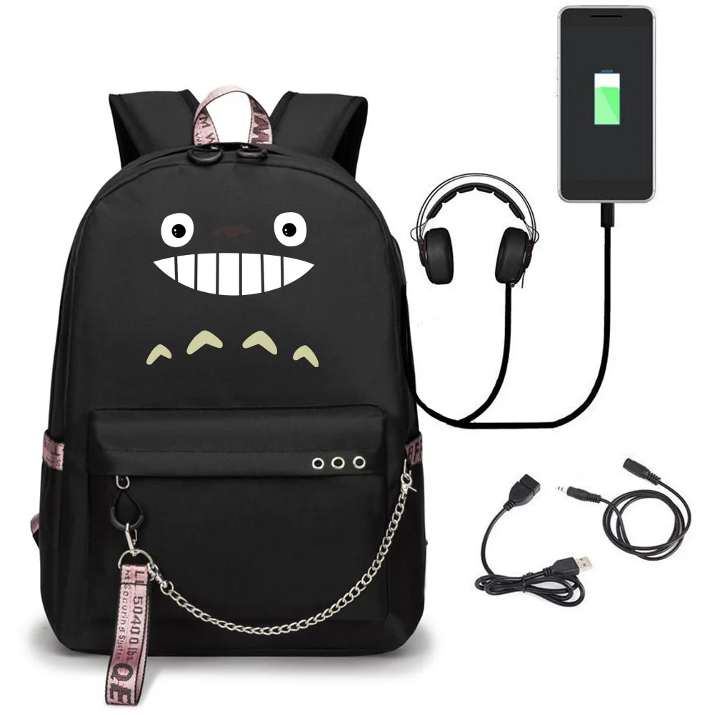 

Рюкзак с цепочкой и USB-разъемом для наушников в стиле аниме My Neighbor Totoro