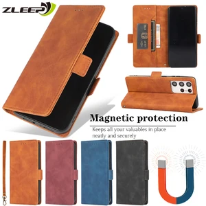 strong magnetic flip leather case for samsung galaxy s21 s20 fe s10 note 20 10 ultra plus wallet cards holder stand phone cover free global shipping
