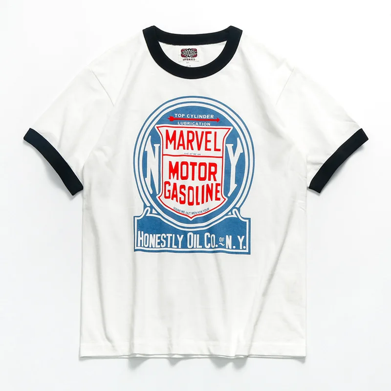 

Мужская винтажная футболка с надписью Amekaji, летняя футболка в стиле хип-хоп, с принтом локомотива, повседневные топы, уличная одежда, контрас...