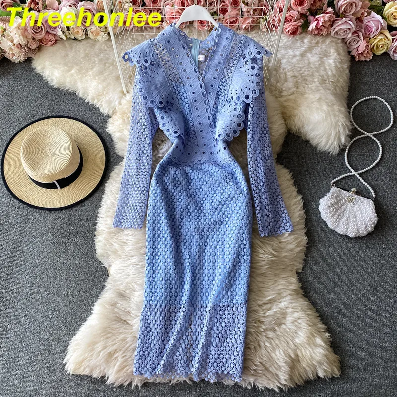 

Женское платье-карандаш с длинным рукавом, кружевными оборками