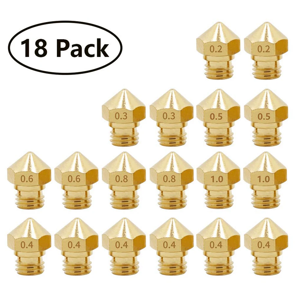 

MK10 Nozzle for 3D Printer, 18 Pcs M7 Brass Extruder Head Hotend Nozzles 0.2/0.3/0.4/0.5/0.6/ 0.8/1.0mm for Wanhao Dupicator D4