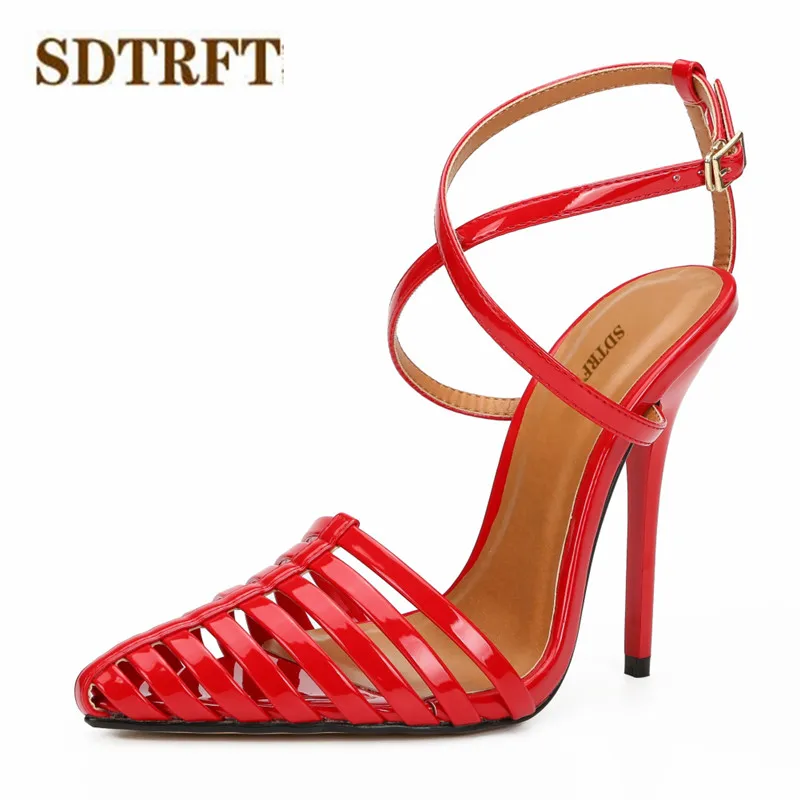 

SDTRFT Classics Bride Women Crossdress Sandals Summer Elegant 13cm thin High Heels Narrow Band Shoes Buckle Pointed Toe CD pumps