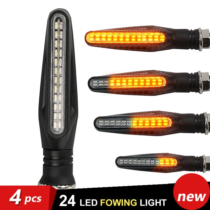 

4pcs/set Motorcycle Turn Signals Light Amber Flowing Water Flashing 24LED Blinker Bendable Tail Stop Signal lamp 12V