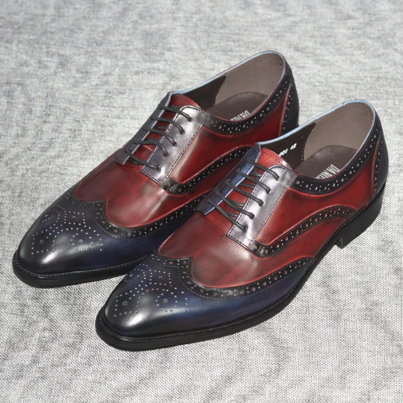 Мужские туфли дерби в итальянском стиле модные красные синие двухцветные