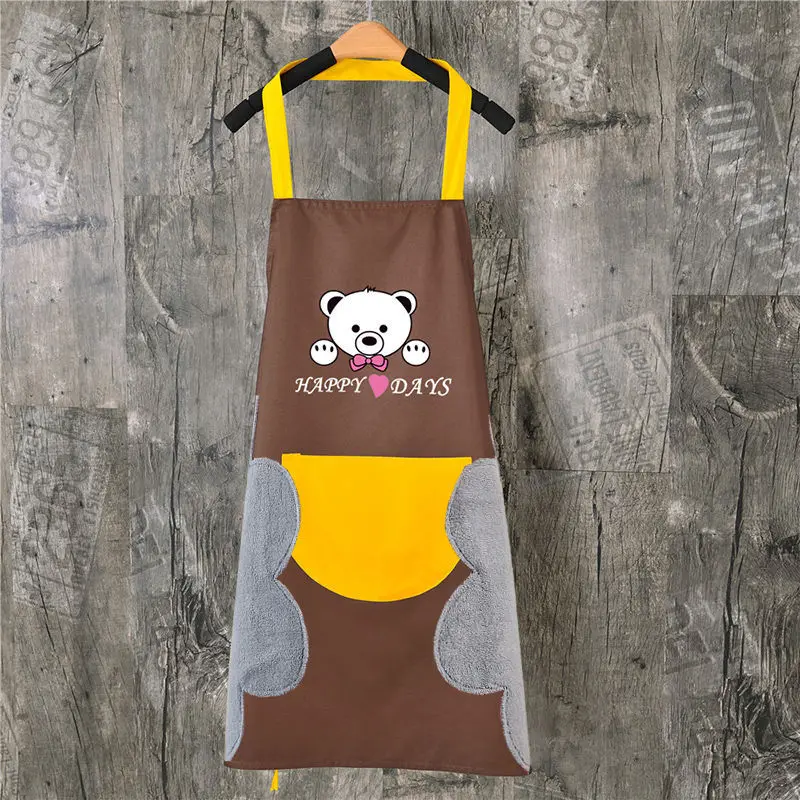 

Wipeable hand apron female creative smock pocket waterproof and oil proof kitchen cute new work clothes aprons for woman WF107