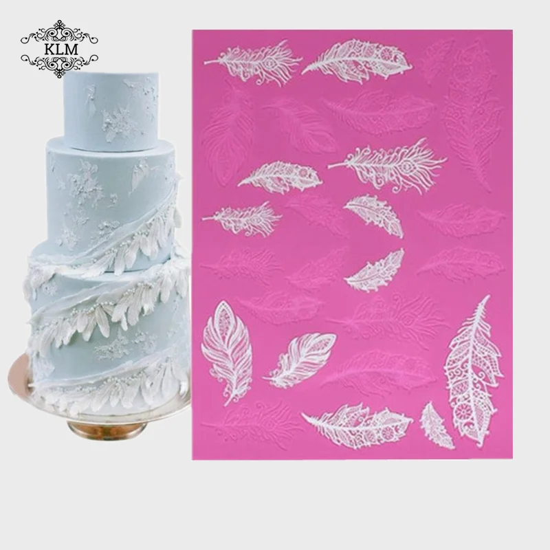 

KLM feather cake lace mold wedding cake baking decoration tools fudge