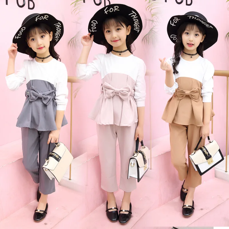 Комплект одежды для девочек-подростков одежда с длинными рукавами и бантом