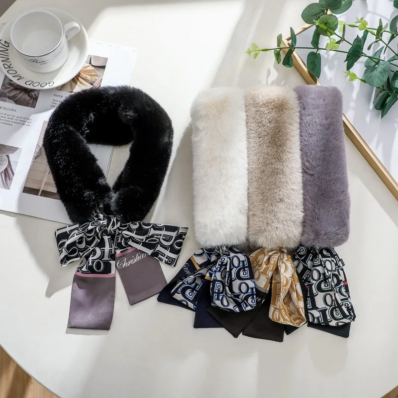 

Streamer Warm Plush Leopard Scarf Women Thickening Warming Scarf Female Cross Fur Collar Winter Scarf Fluffy Fashion Shawl New