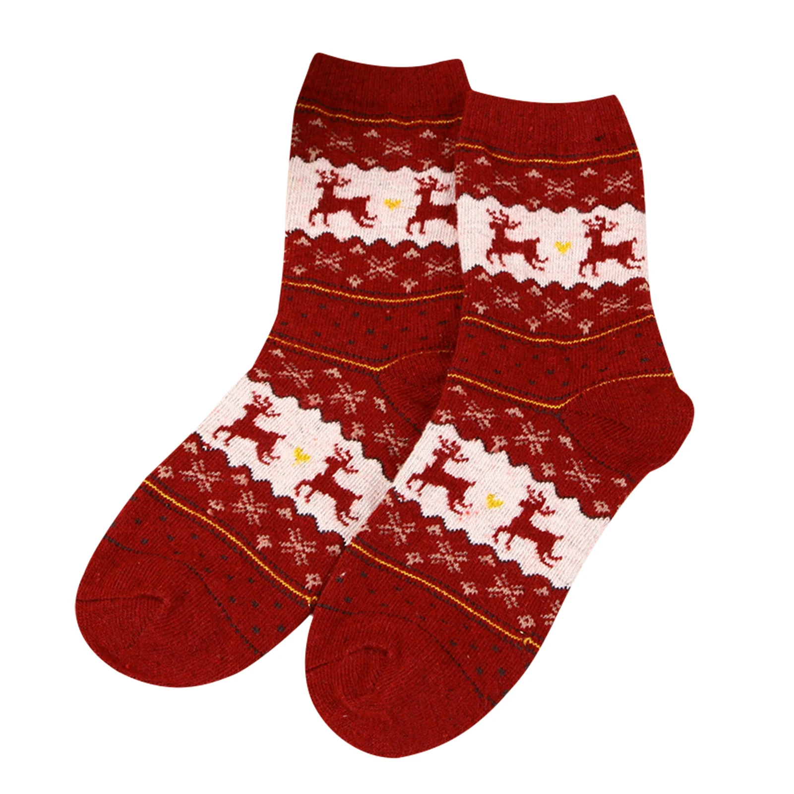 

1Pair Red Socks Autumn Winter Warm Camping Fleece Socks Woolen Fleece Fabric Socks Deer Patterns Christmas Gift Socks