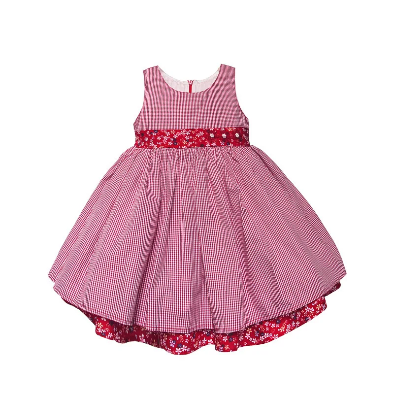 

Клетчатая одежда для маленьких девочек, летнее платье принцессы без рукавов с цветочным рисунком для дня рождения, детская одежда, костюм д...