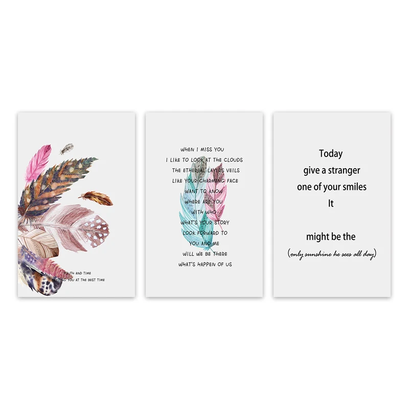 Скандинавский постер с розовыми перьями и цитатами абстрактная настенная