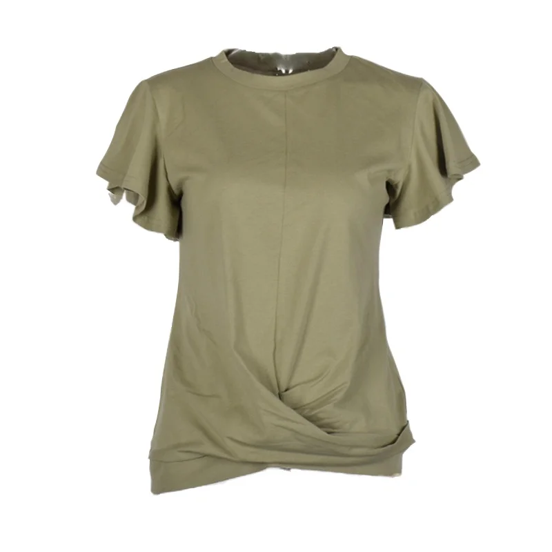

2021 Woman Tshirts Summer Solid Color Base Top Ruffle Sleeve Short T-Shirt
